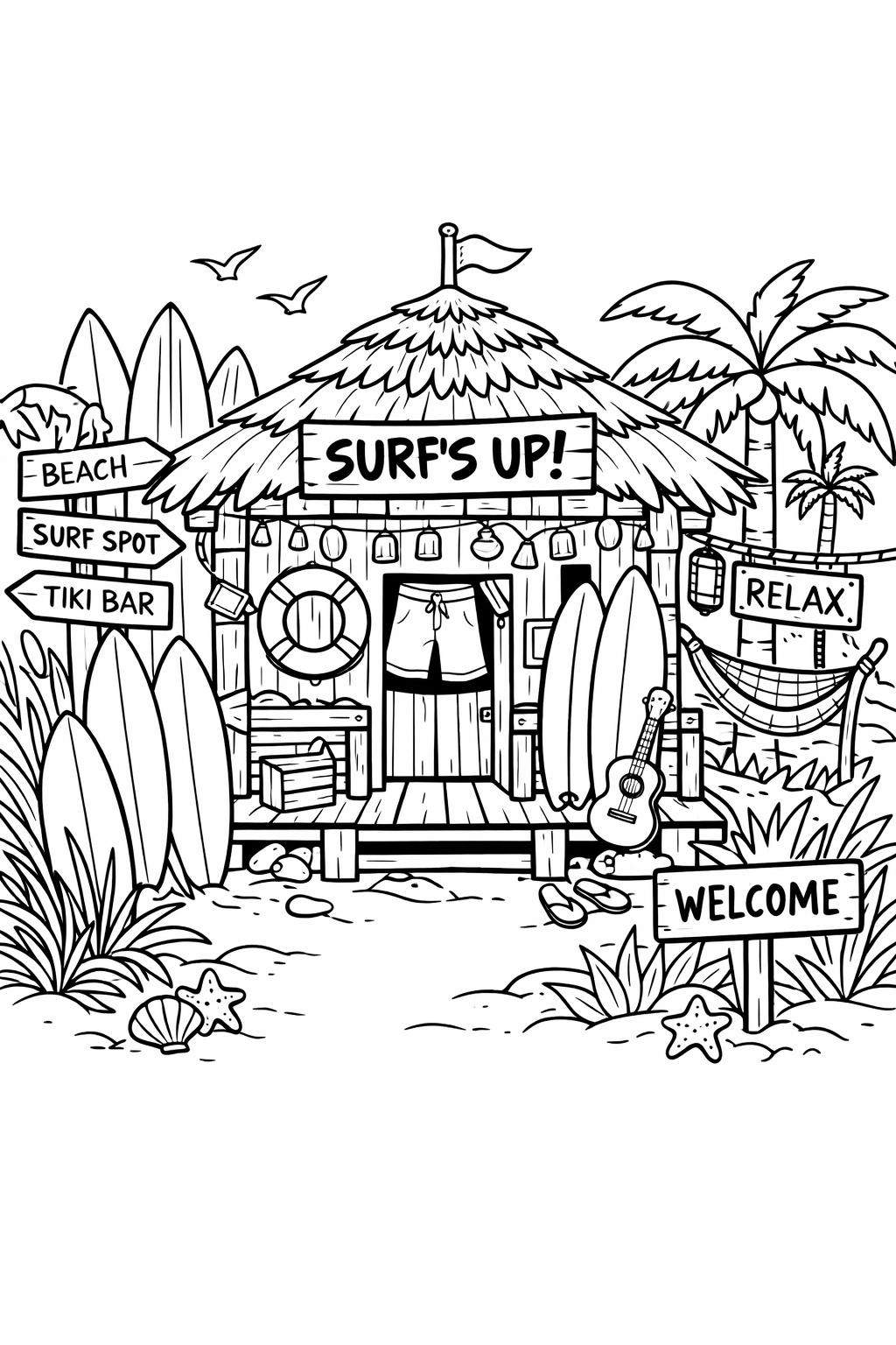 surfer and waves page | exciting ocean scene | adventure coloring sheet