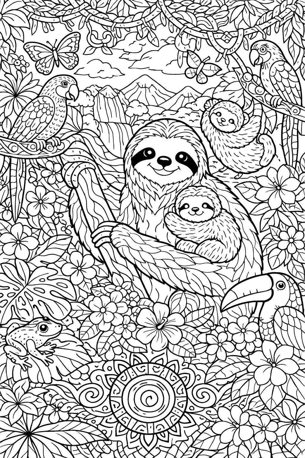 cute sloth coloring page | adorable sloth design | playful coloring artwork