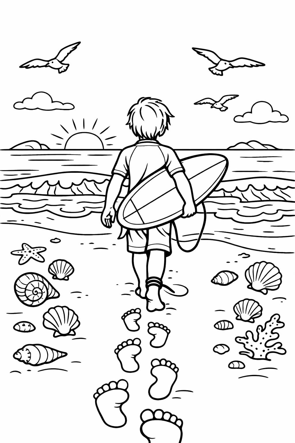surfer coloring page | ocean adventure artwork | fun beach activity