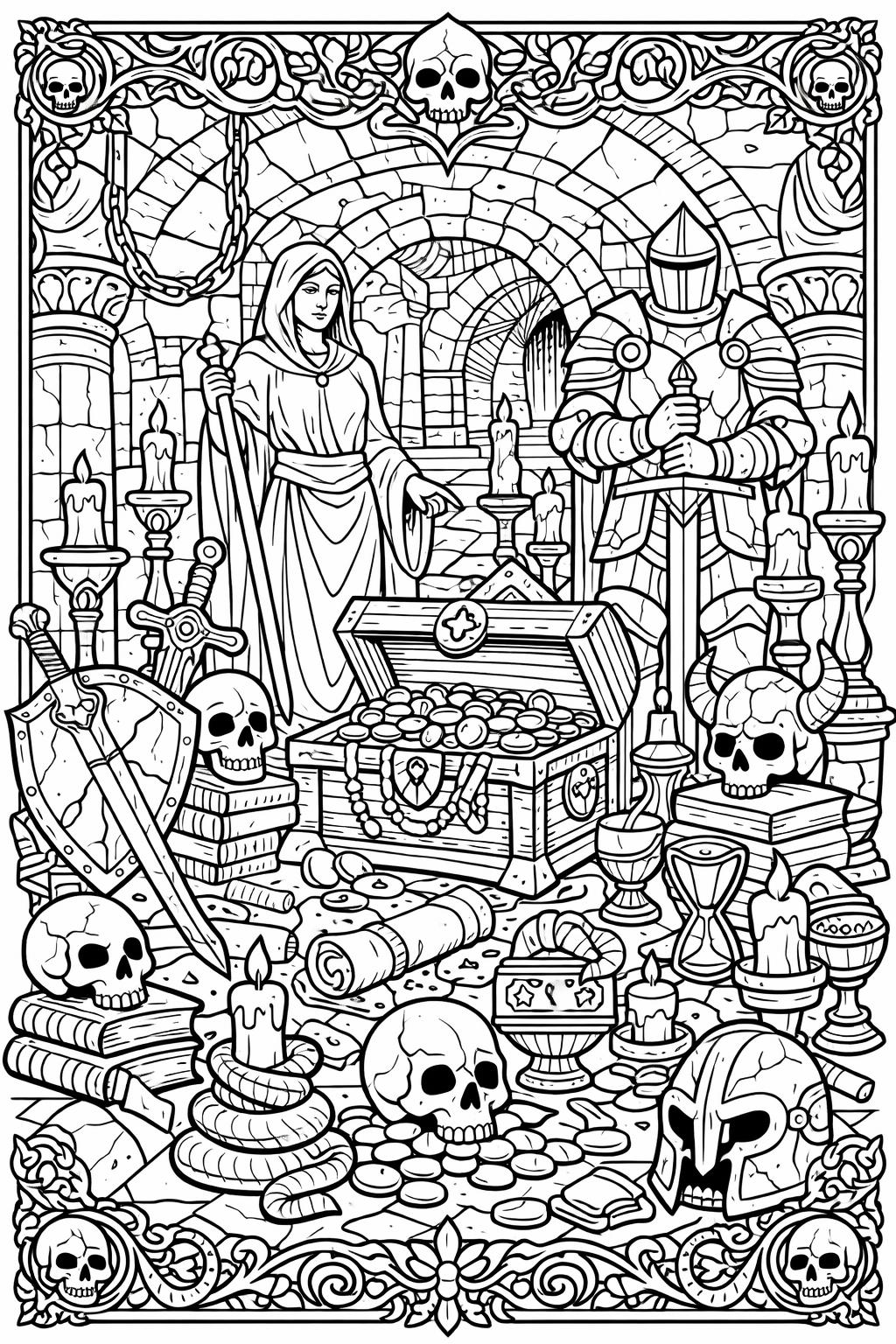 grim reaper coloring page | dark fantasy artwork | spooky coloring sheet