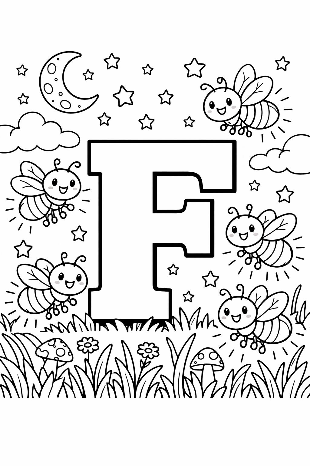 letter F mandala coloring page | decorative alphabet pattern | relaxing coloring sheet