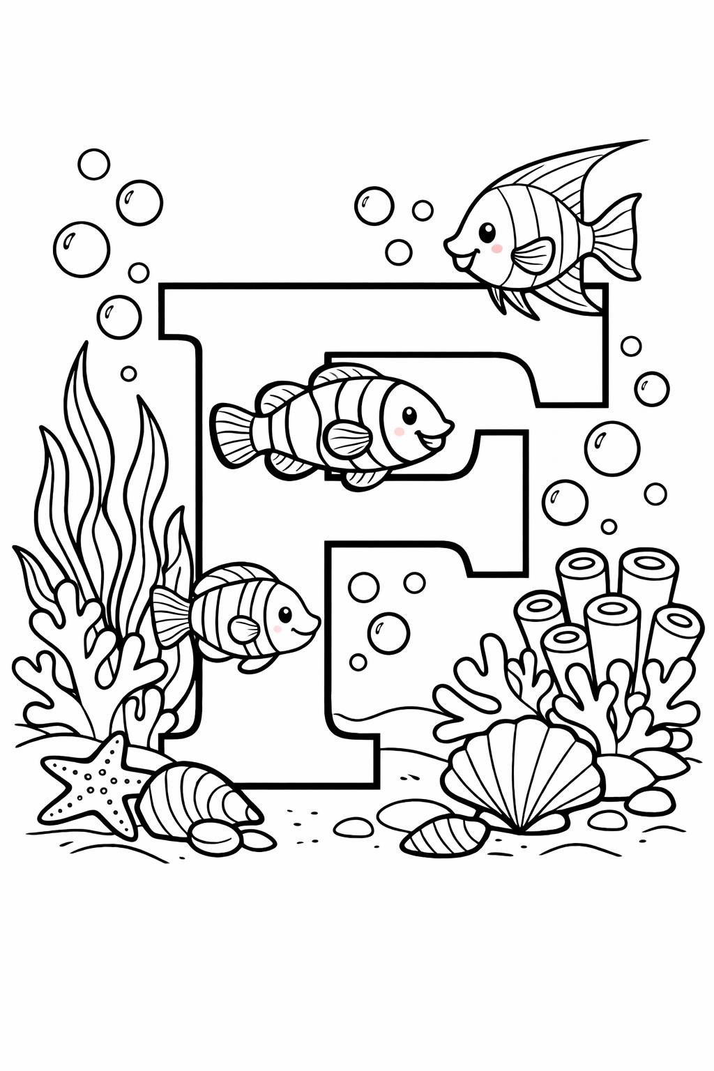 large letter F coloring page | bold alphabet design | preschool activity sheet