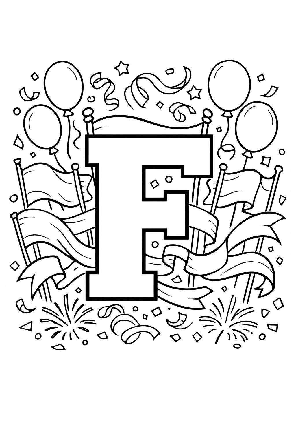 bubble letter F coloring page | large outline letter | easy coloring sheet
