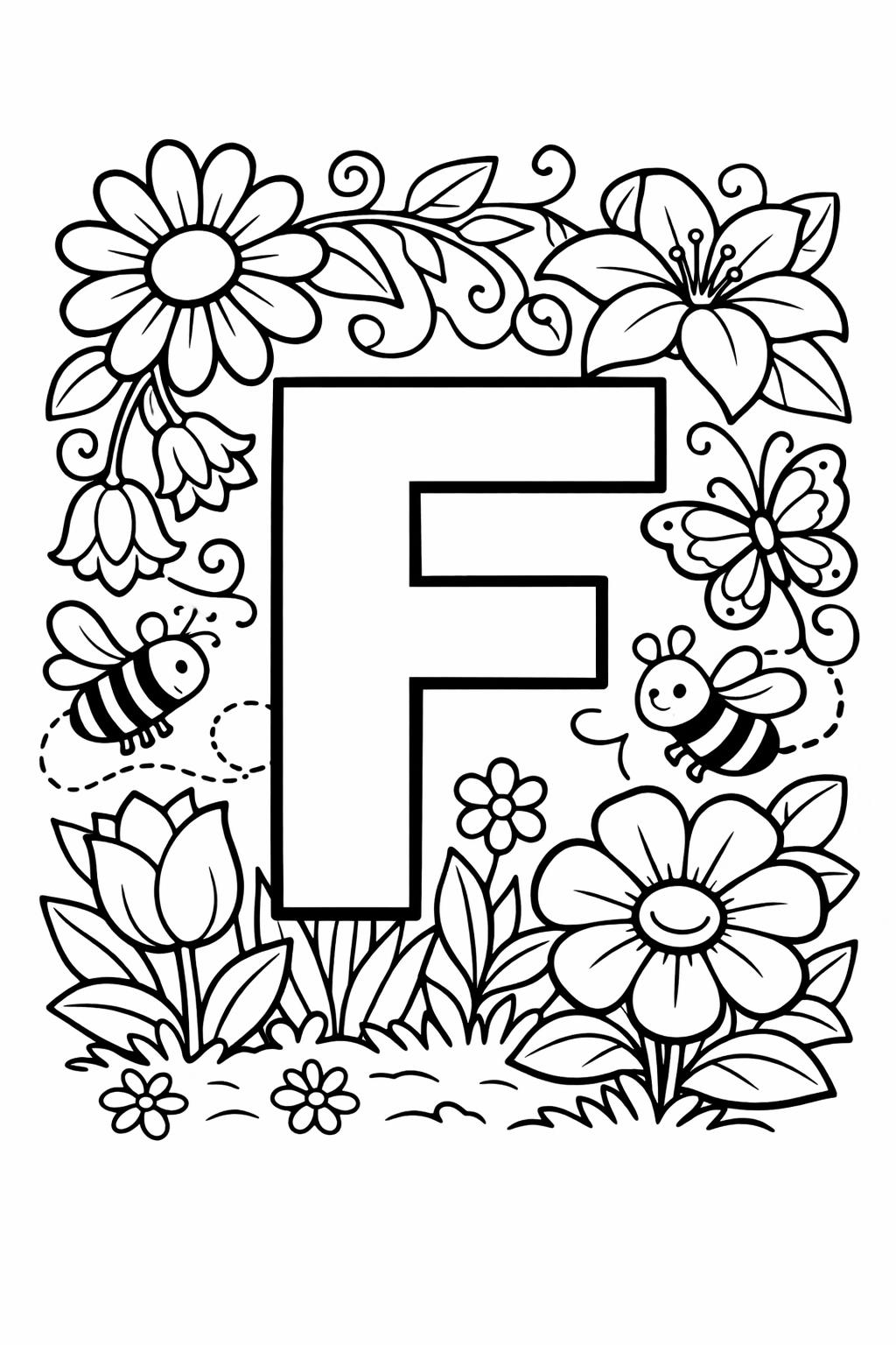 letter F classroom page | educational alphabet artwork | kids coloring activity