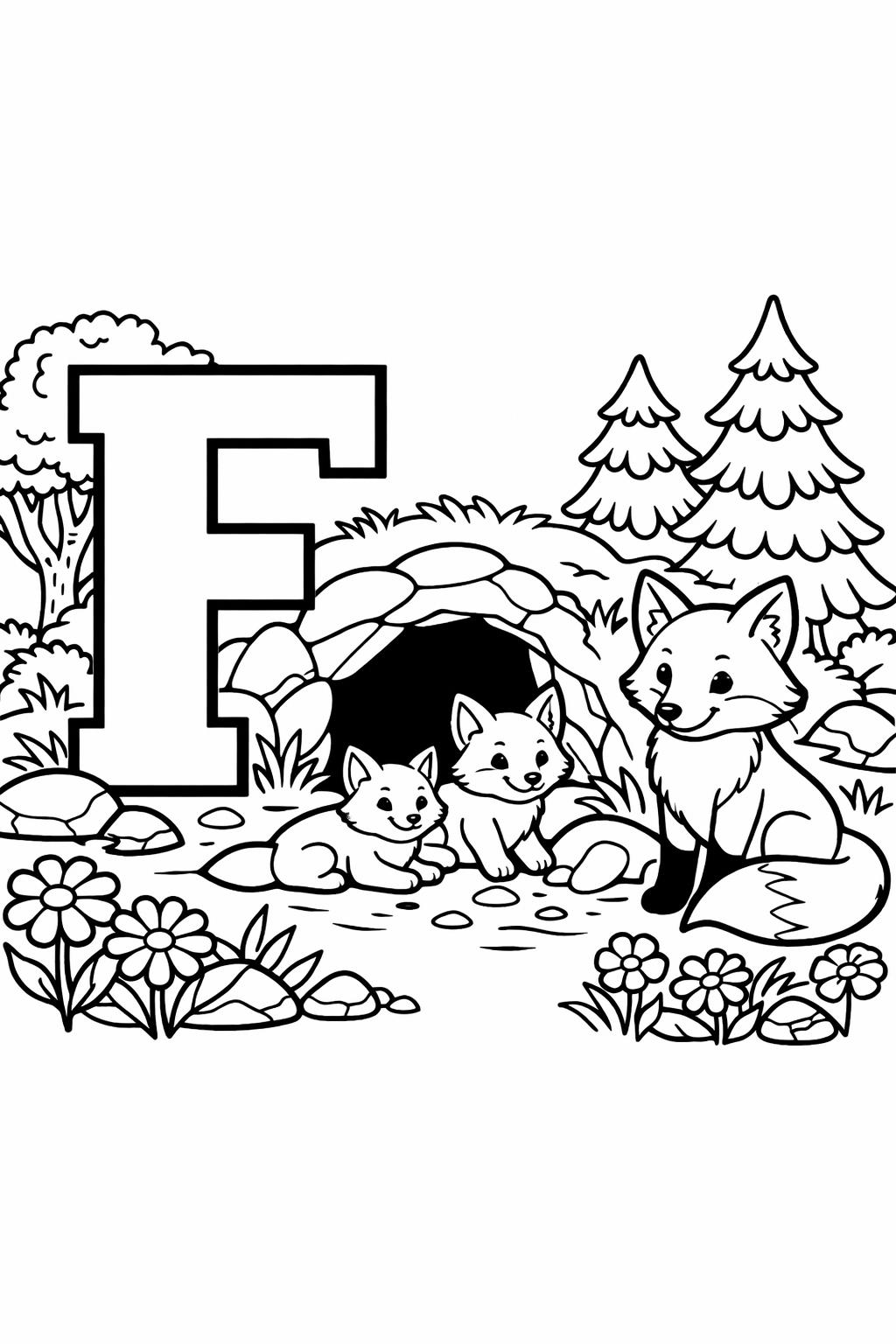 letter F and fish page | object themed alphabet activity | kids coloring page