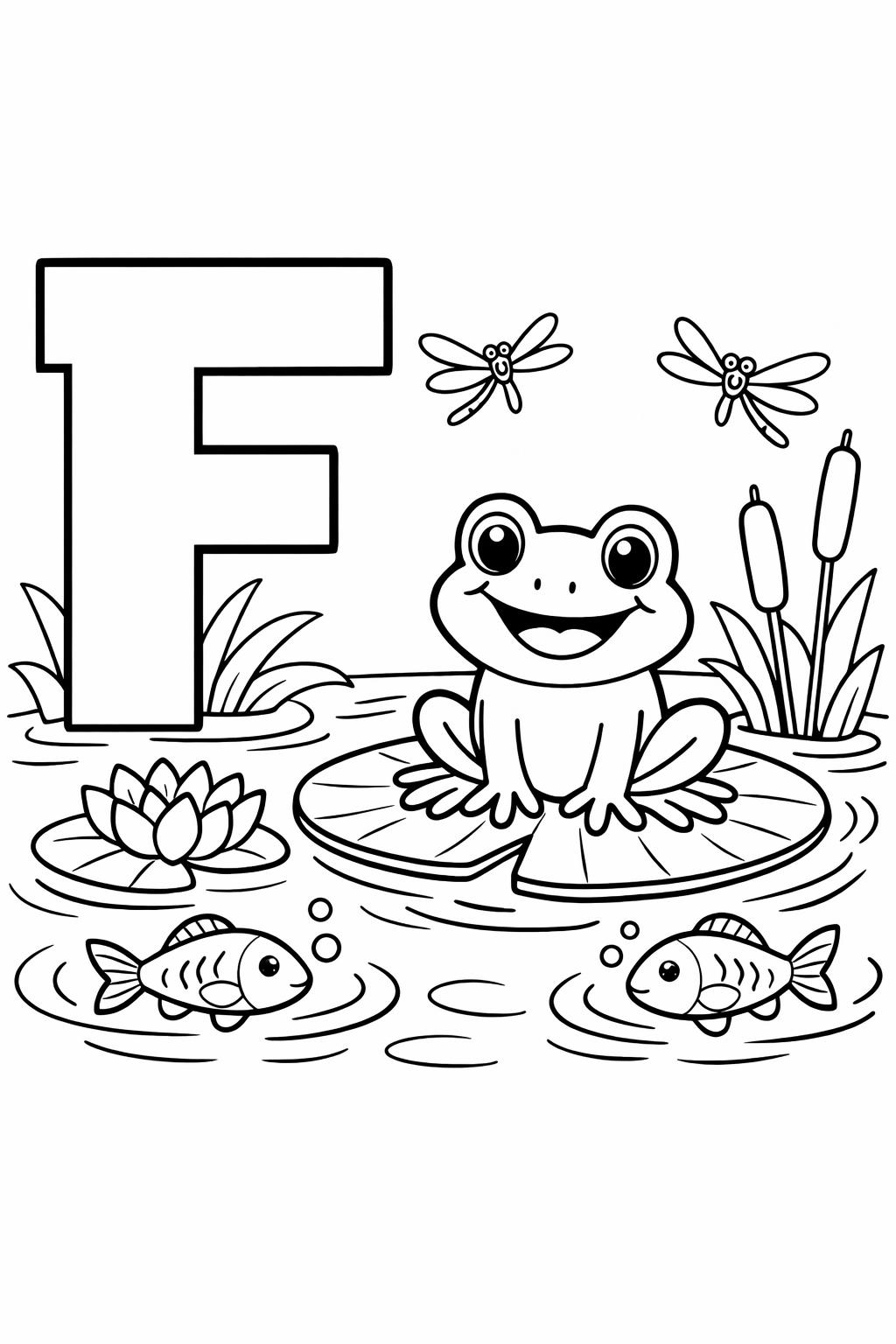 F is for feather coloring page | bird themed alphabet | educational printable