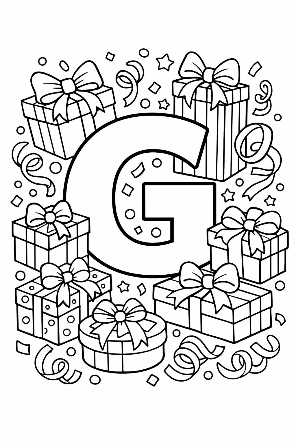 bubble letter G coloring page | large outline letter | easy coloring sheet