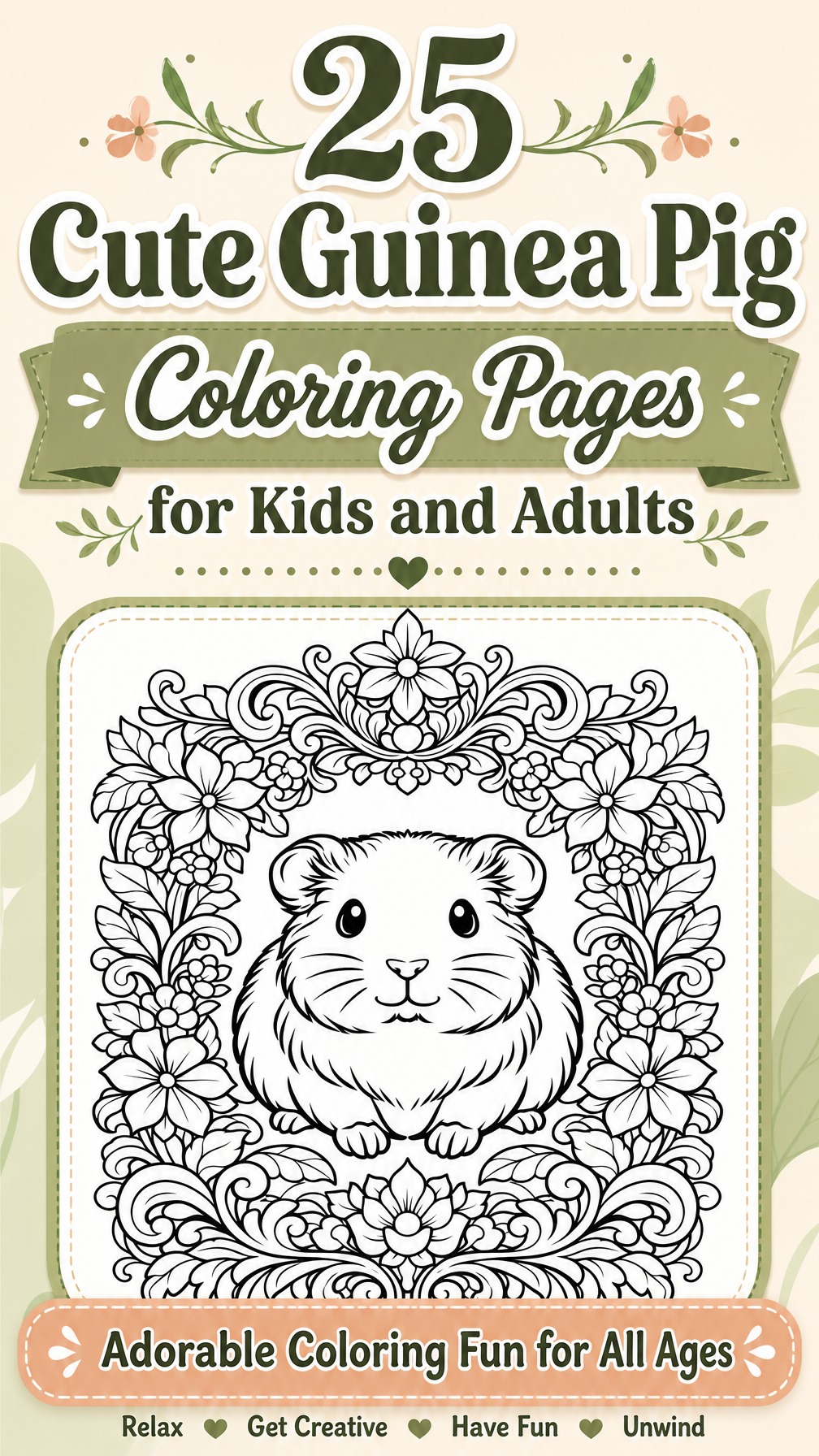 guinea pig coloring page | cute guinea pig illustration | fun animal coloring sheet