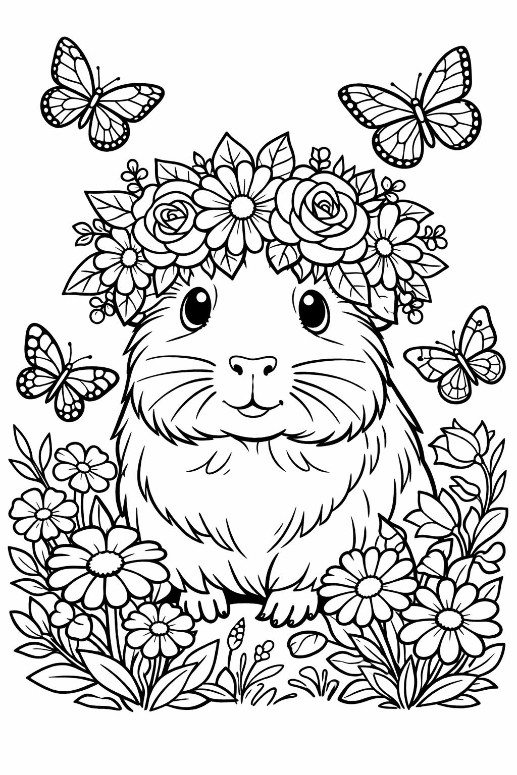 happy guinea pig coloring page | smiling pet illustration | fun coloring page