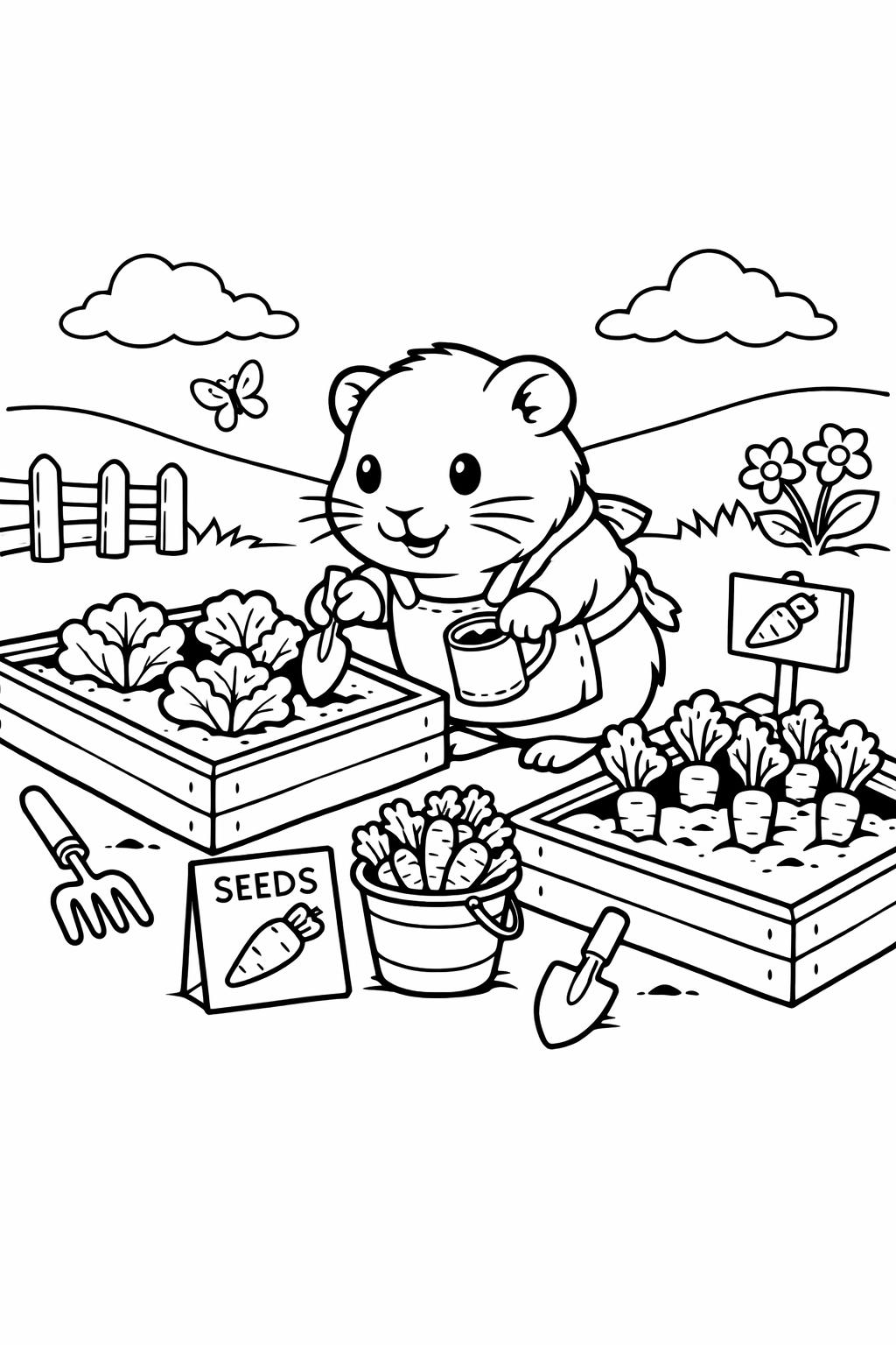 artistic guinea pig coloring page | decorative pet illustration | printable coloring page