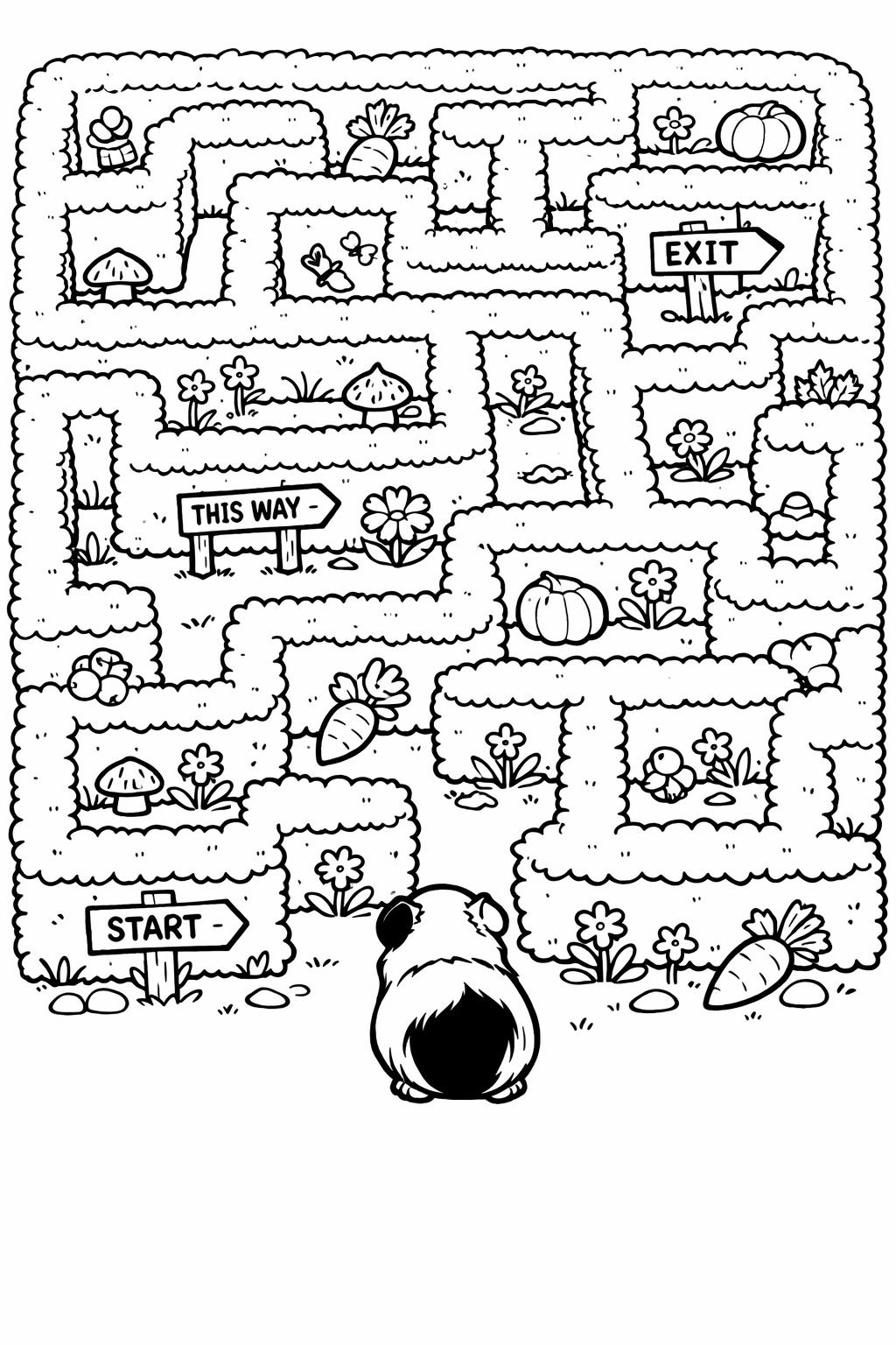 guinea pig and butterfly coloring page | charming nature scene | cute animal artwork