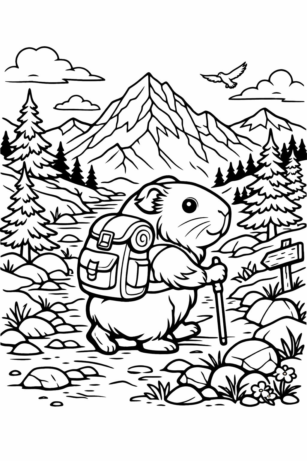 guinea pig family coloring page | parent and baby guinea pigs | heartwarming animal scene
