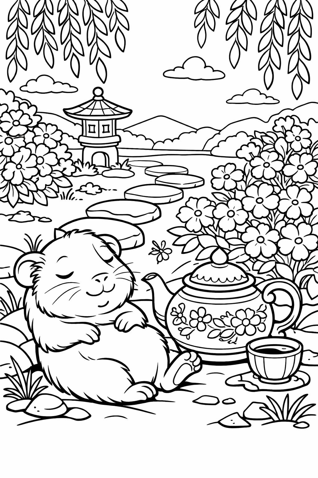 guinea pig eating carrot coloring page | cute feeding scene | fun pet artwork