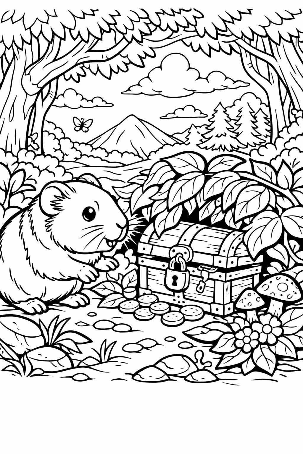 realistic guinea pig coloring page | detailed pet illustration | animal coloring page