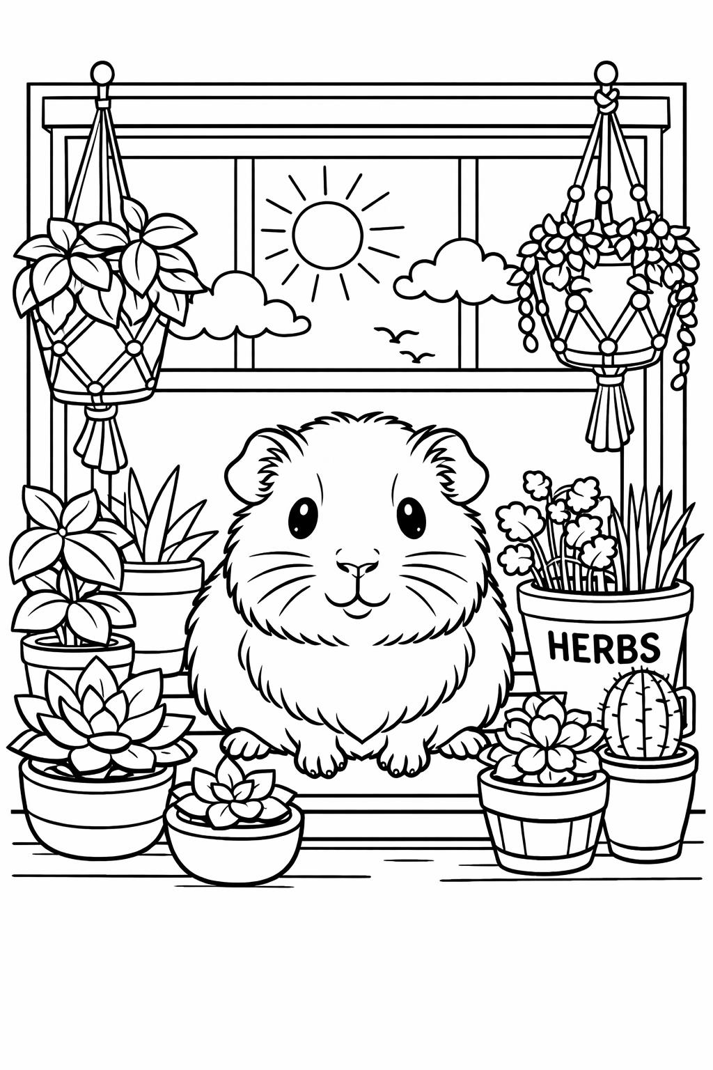 cartoon guinea pig coloring page | playful guinea pig character | fun coloring sheet