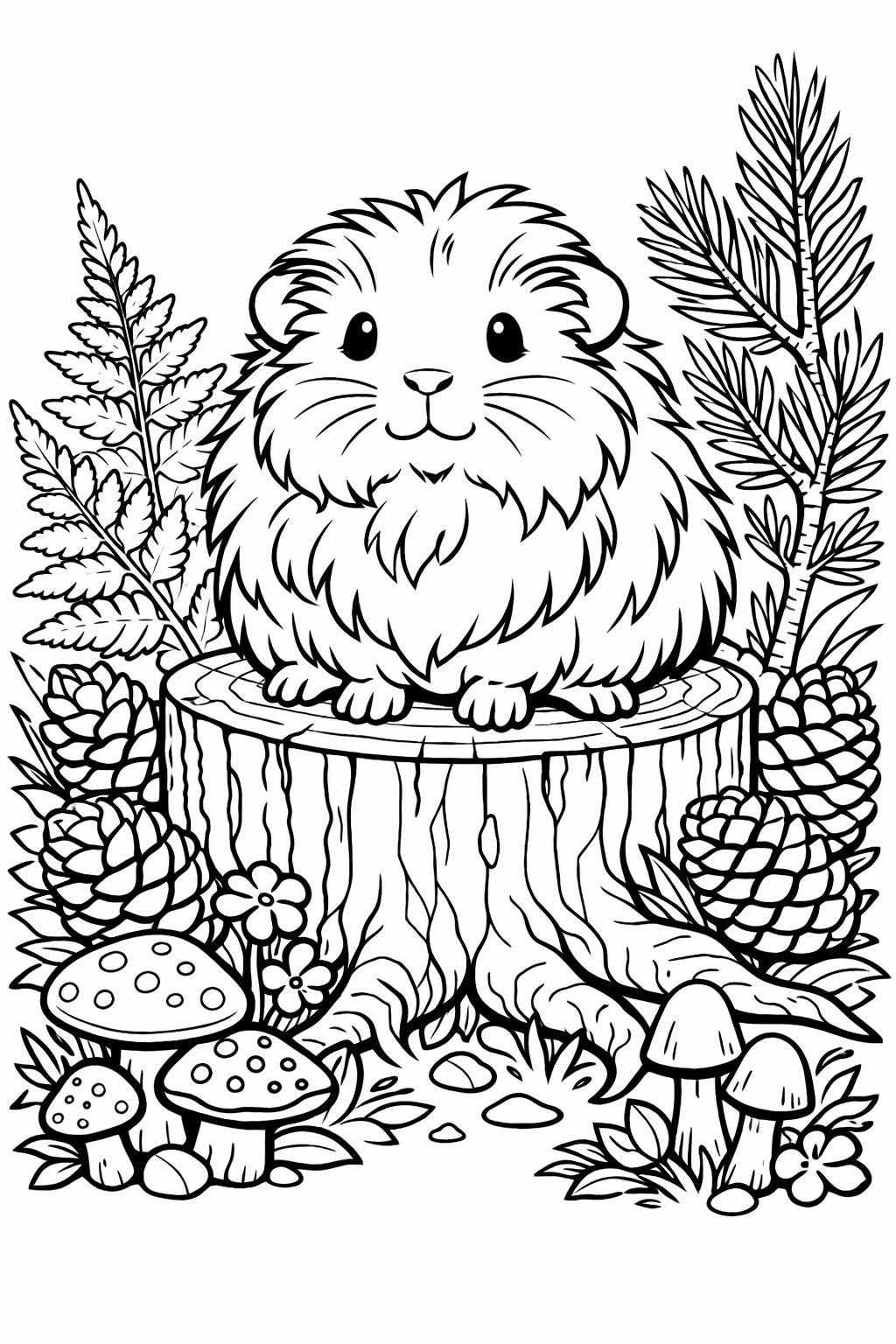 guinea pig in garden coloring page | outdoor pet illustration | nature coloring sheet