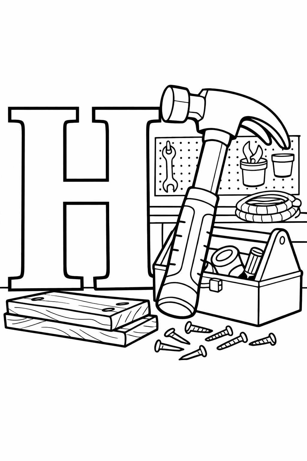 letter H objects page | words that start with H | educational coloring sheet