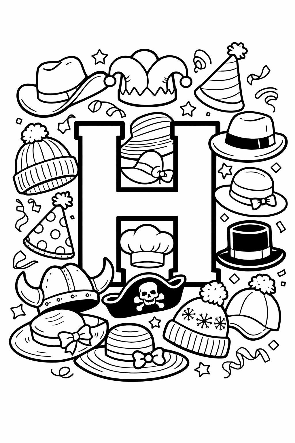 large letter H coloring page | bold alphabet design | preschool activity sheet
