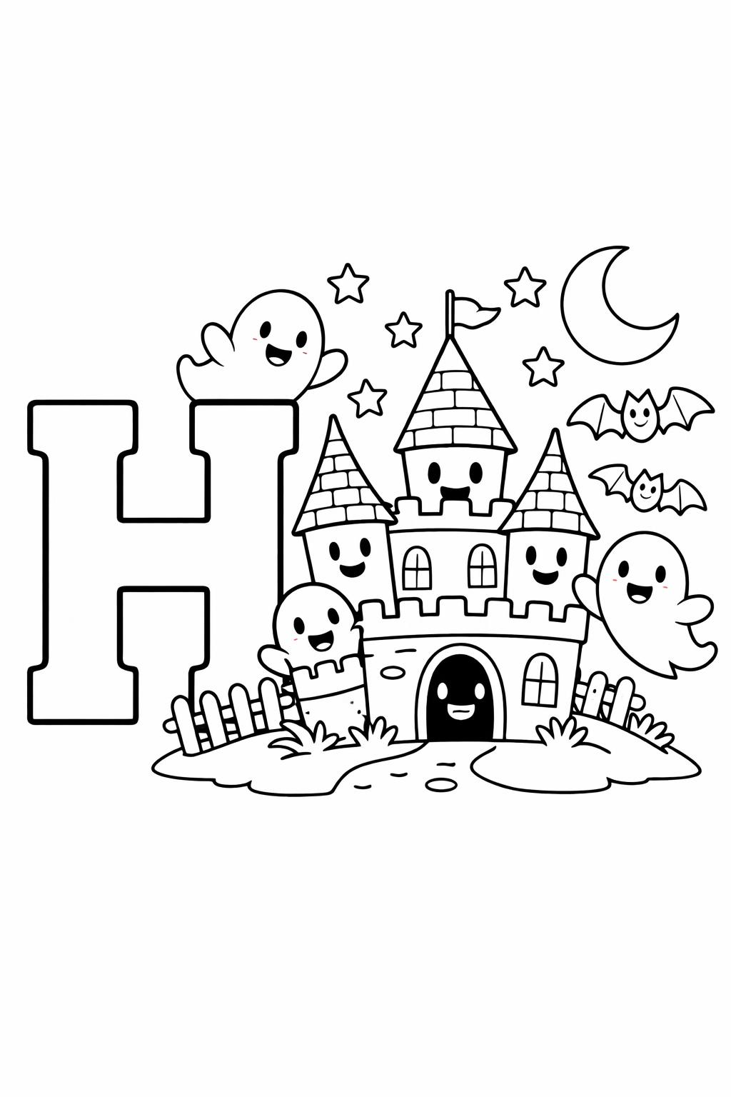 uppercase H coloring page | letter recognition practice | educational coloring sheet