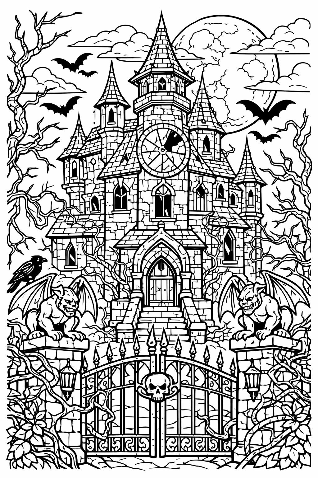 haunted house coloring page | eerie haunted mansion | spooky coloring page