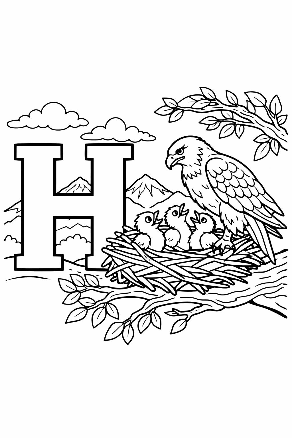 decorative letter H page | patterned alphabet design | creative coloring activity