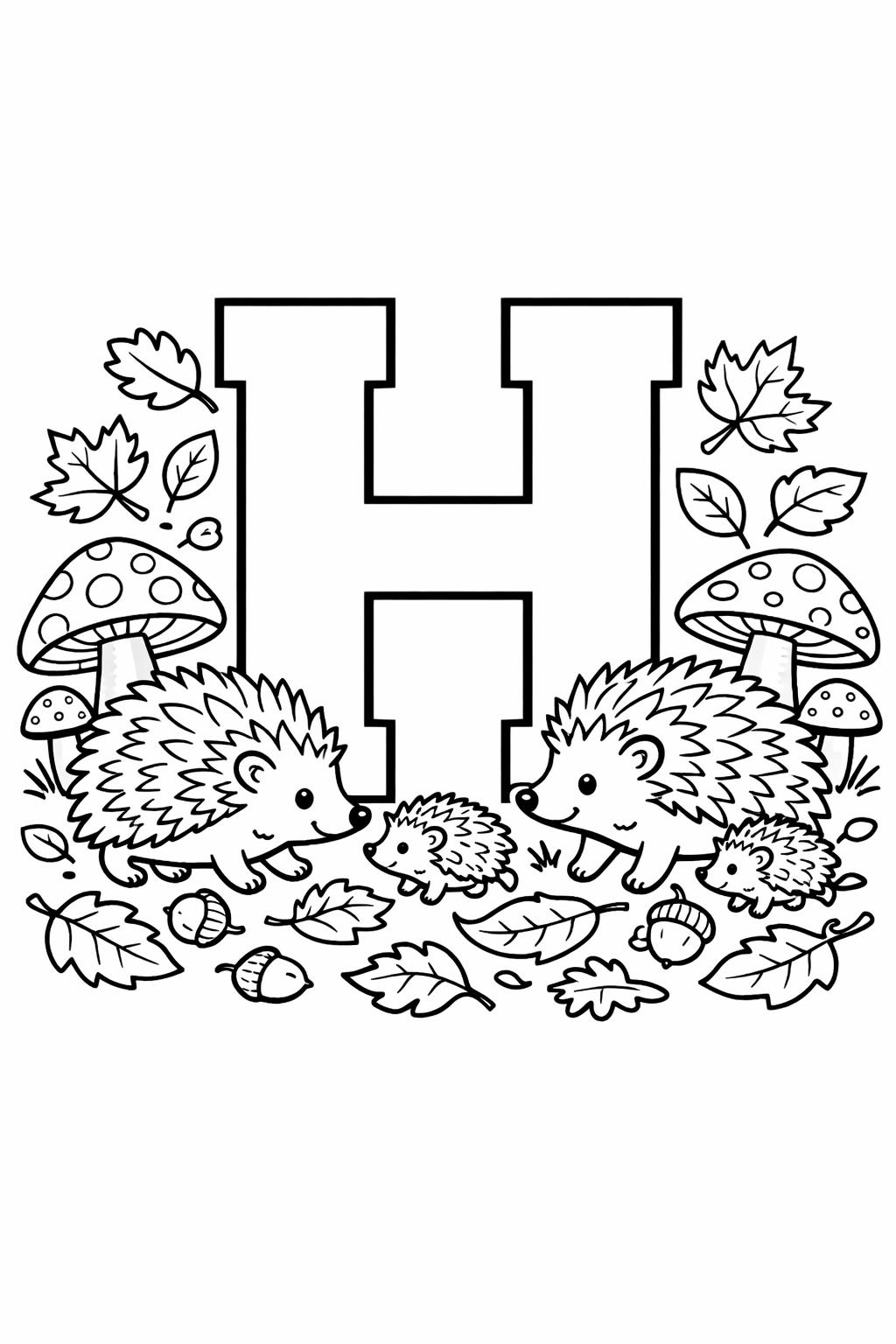 cartoon letter H coloring page | playful alphabet character | fun learning sheet