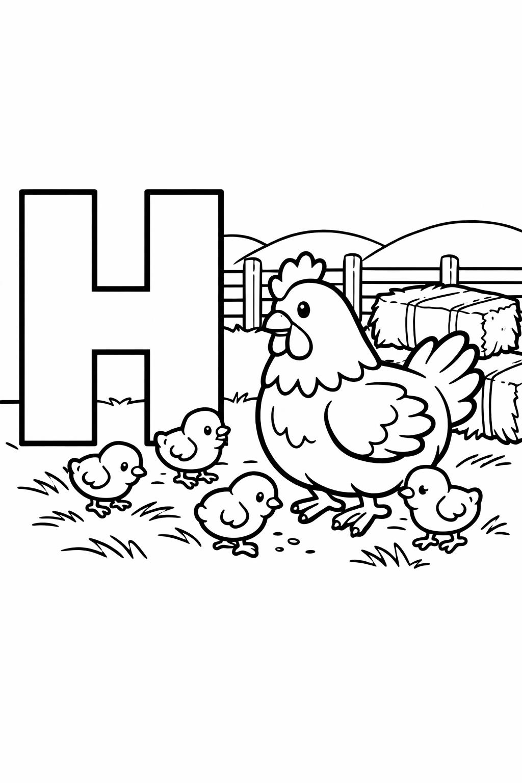 simple letter H coloring page | easy alphabet outline | beginner coloring activity