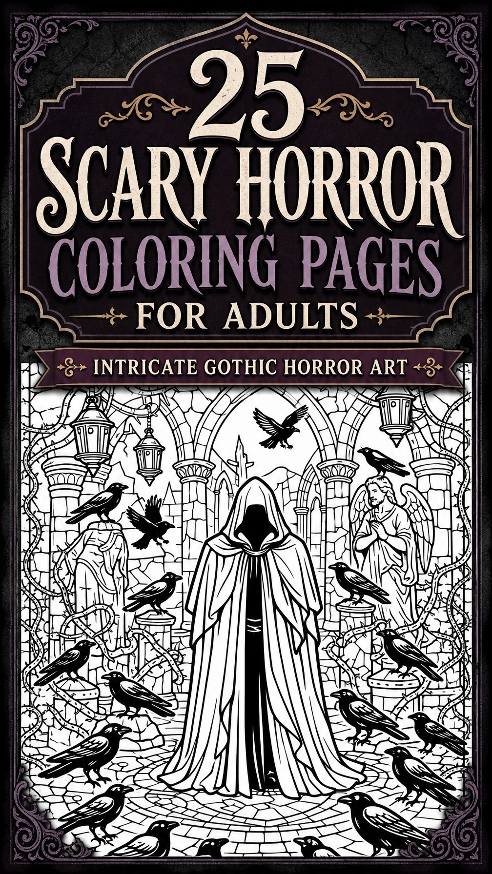 scary horror coloring page | creepy printable artwork | adult coloring sheet