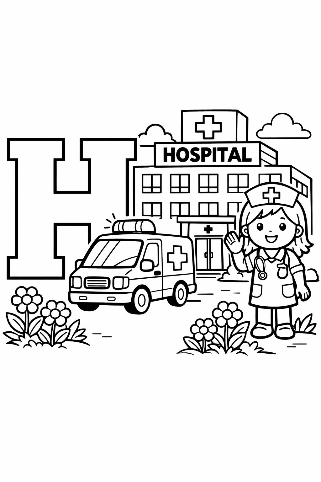 letter H and house page | object themed alphabet activity | kids coloring page