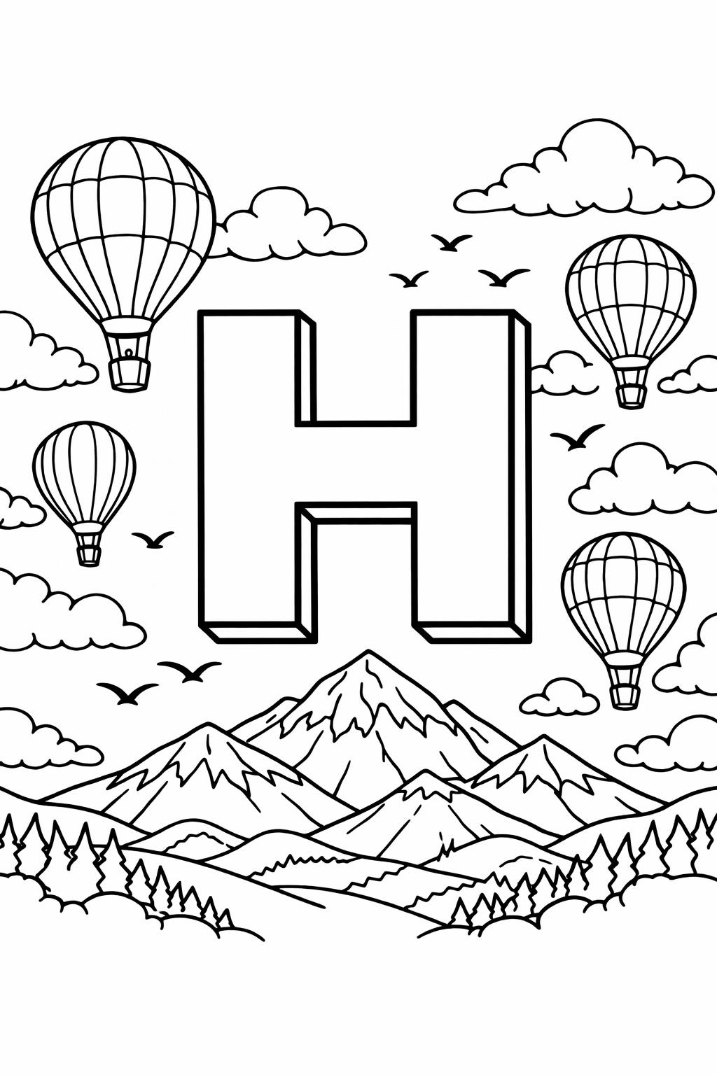 printable letter H coloring page | alphabet themed worksheet | early learning fun