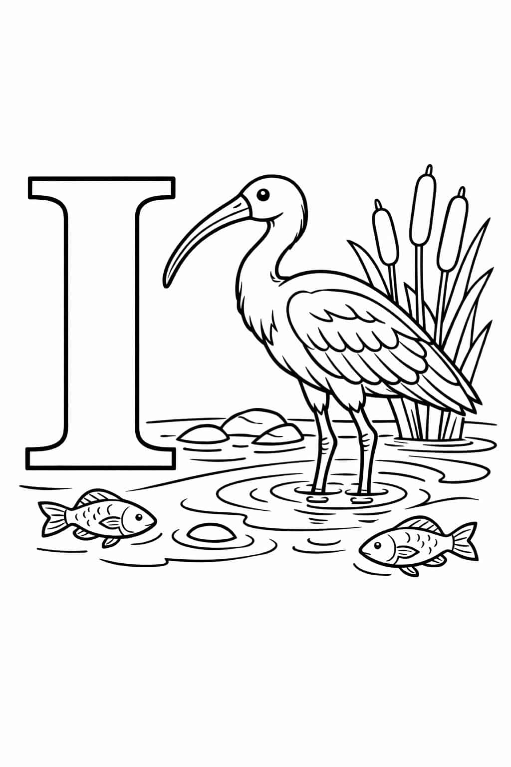 cartoon letter I coloring page | playful alphabet character | fun learning sheet