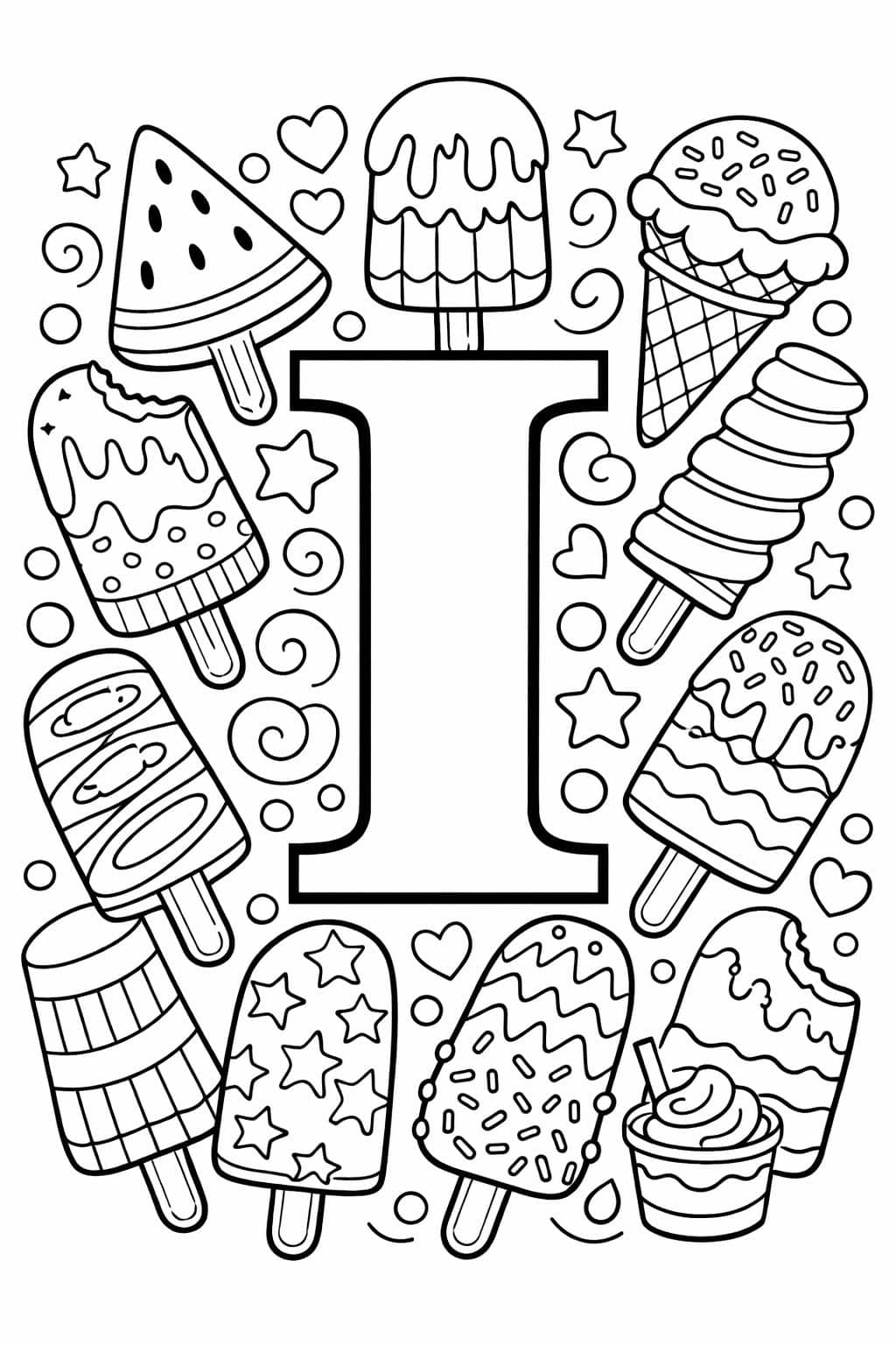 alphabet learning coloring page | letter I practice | educational printable
