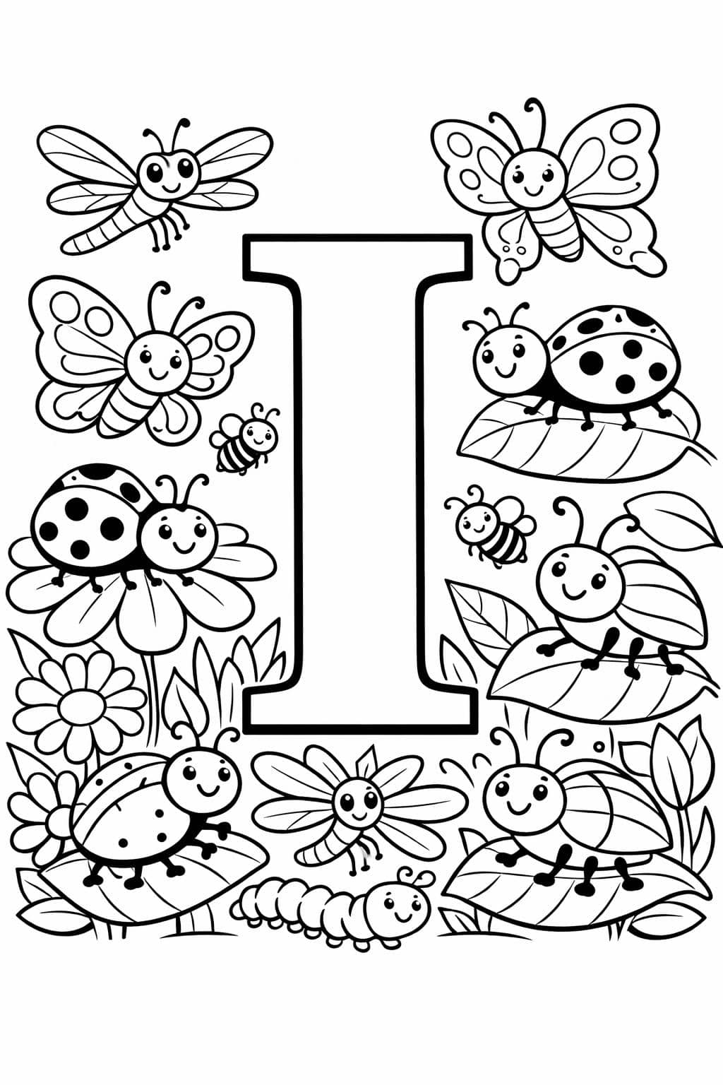 bubble letter I coloring page | large outline letter | easy coloring sheet