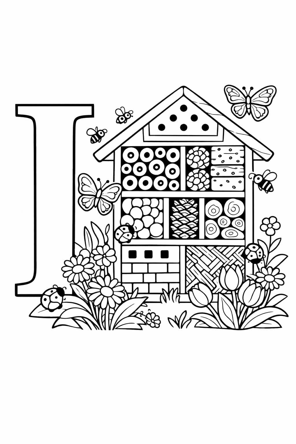 letter I doodle coloring page | creative alphabet artwork | printable kids activity