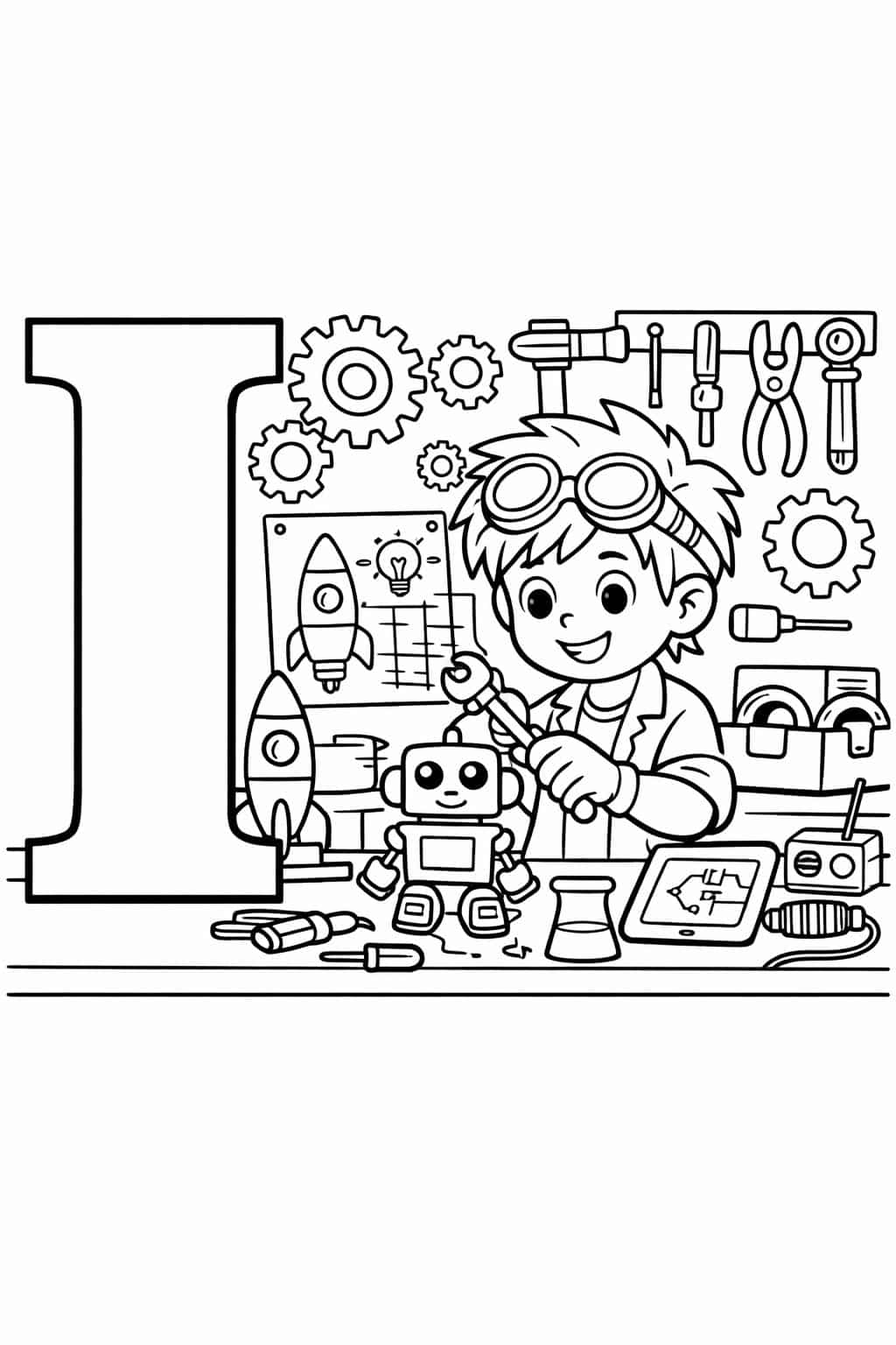 I is for inchworm coloring page | cute insect alphabet | playful coloring page