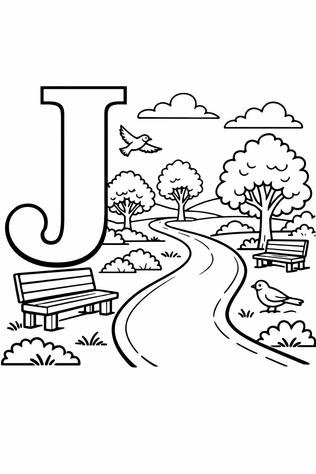 alphabet learning coloring page | letter J practice | educational printable