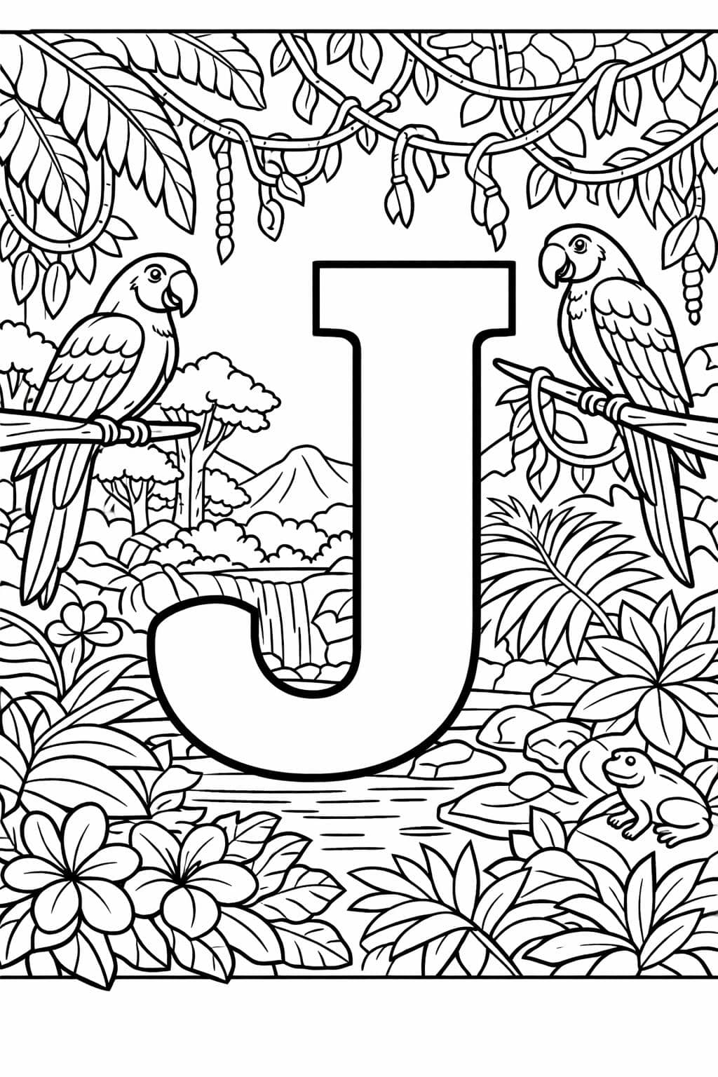 bubble letter J coloring page | large outline letter | easy coloring sheet