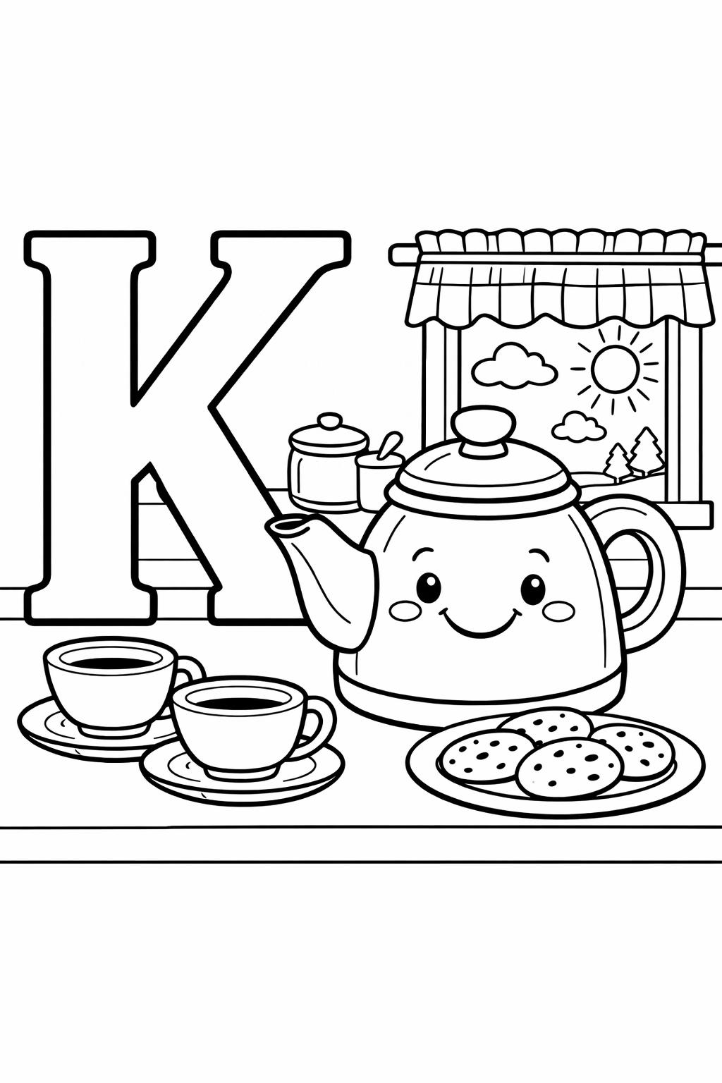 letter K objects page | words that start with K | educational coloring sheet