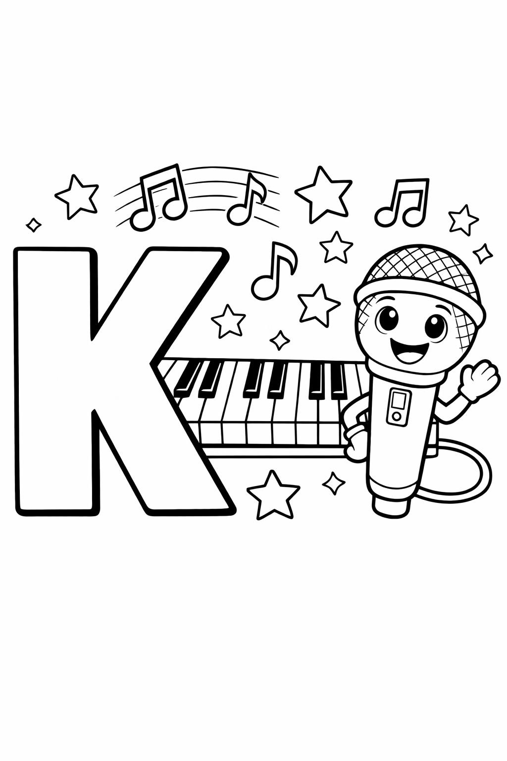 letter K and kite page | object themed alphabet activity | kids coloring page