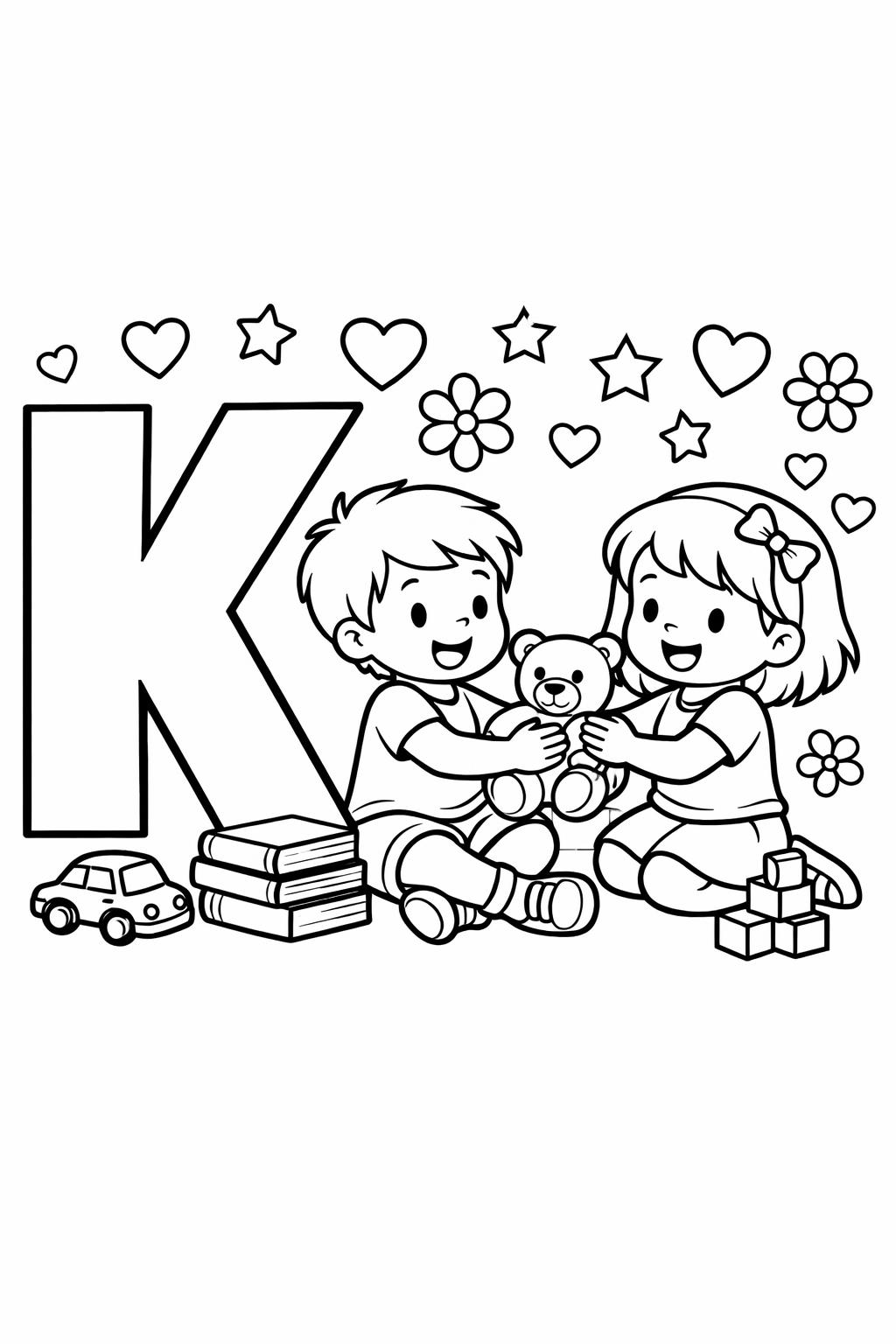 uppercase K coloring page | letter recognition practice | educational coloring sheet