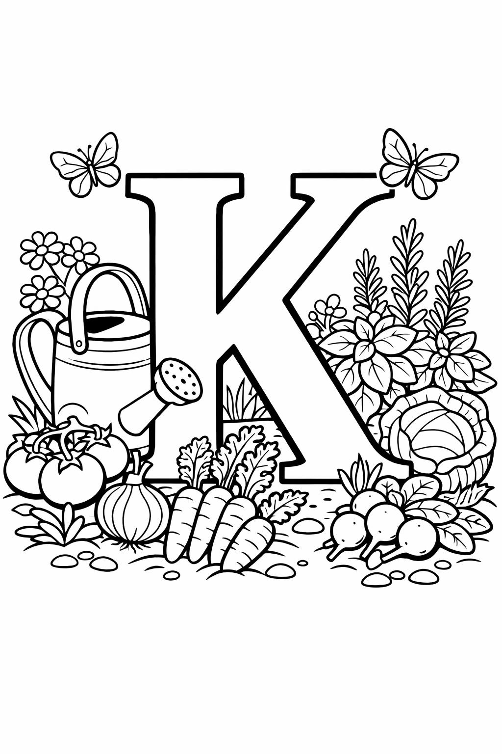 bubble letter K coloring page | large outline letter | easy coloring sheet