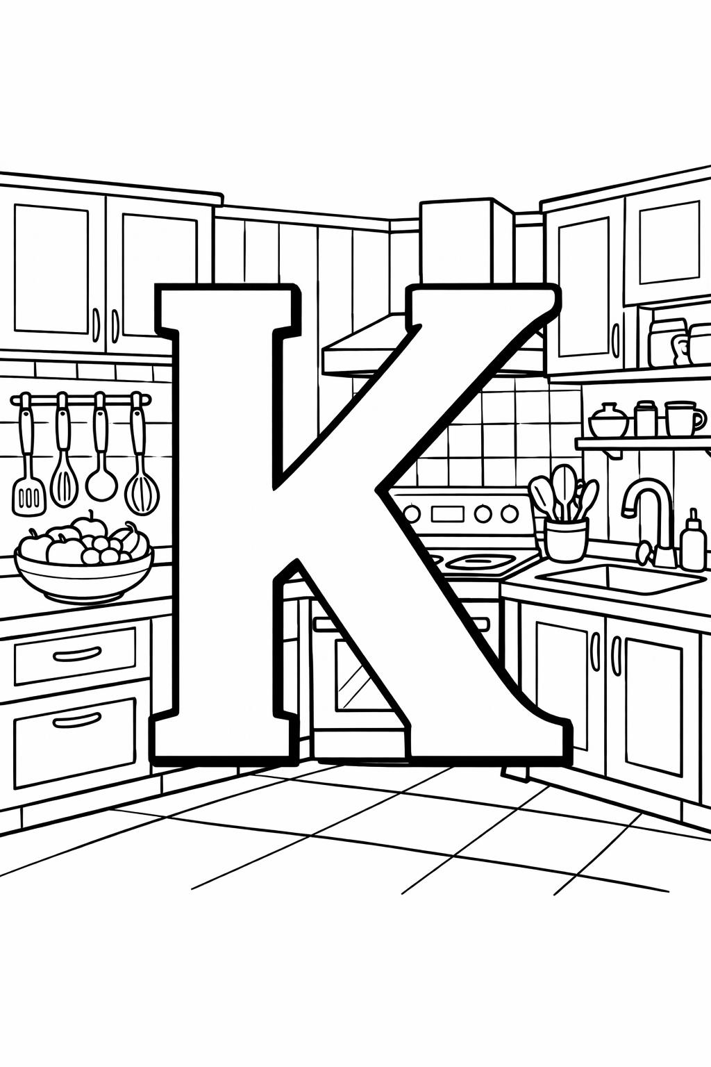 letter K mandala coloring page | decorative alphabet pattern | relaxing coloring sheet
