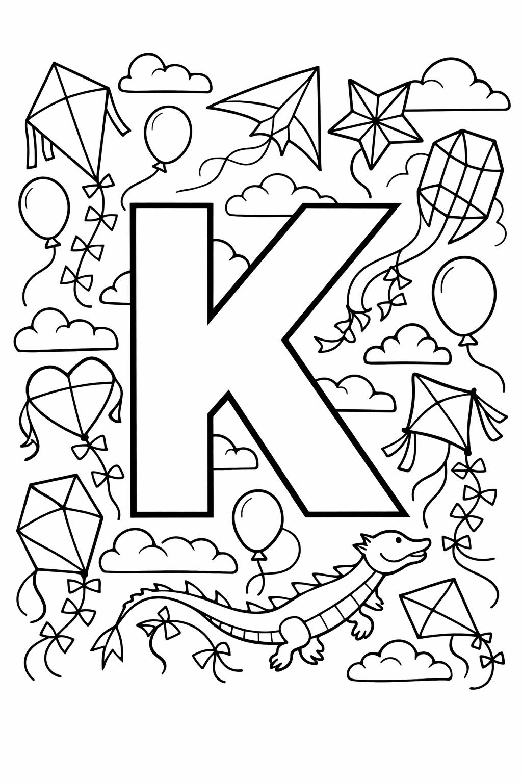 decorative letter K page | patterned alphabet design | creative coloring activity