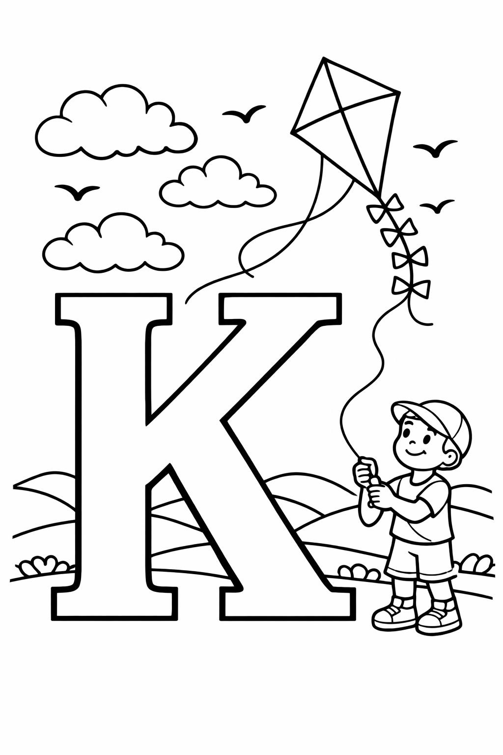 printable letter K coloring page | alphabet themed worksheet | early learning fun