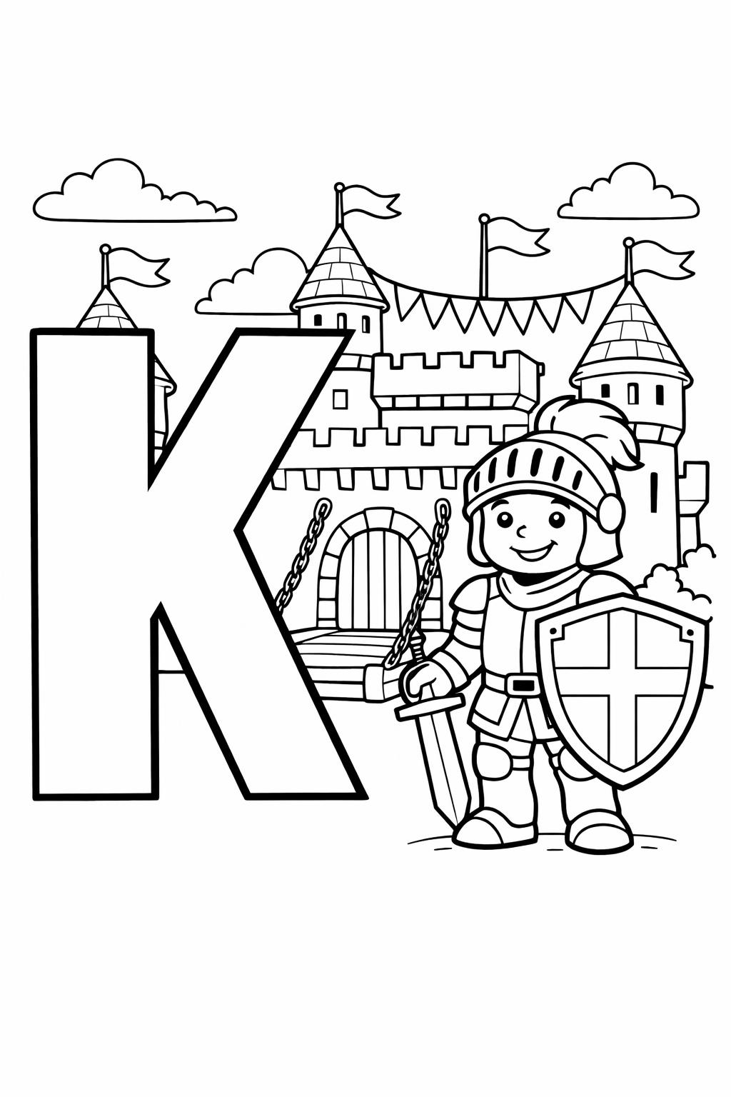letter K doodle coloring page | creative alphabet artwork | printable kids activity