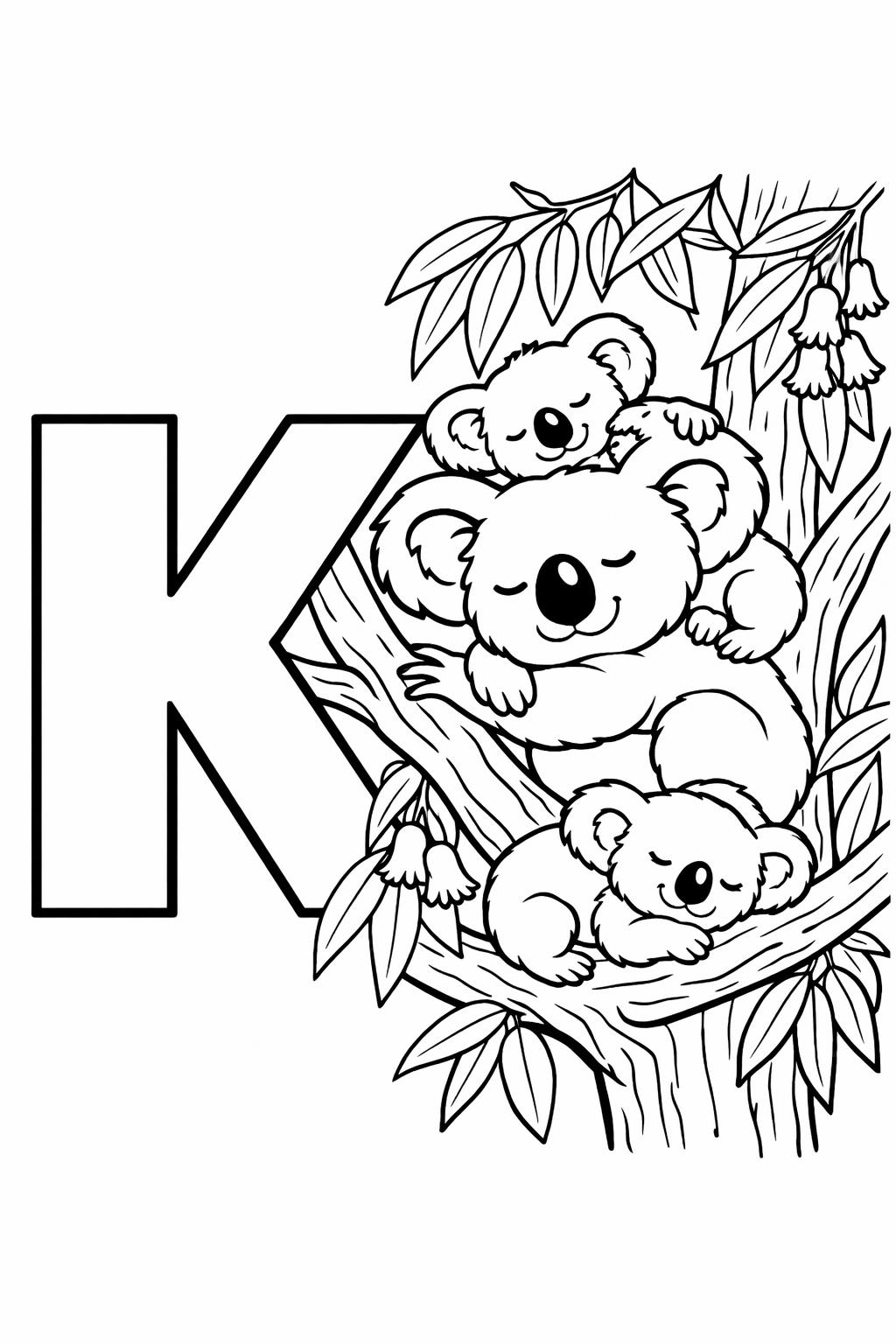 K is for kiwi coloring page | fruit alphabet illustration | creative kids activity