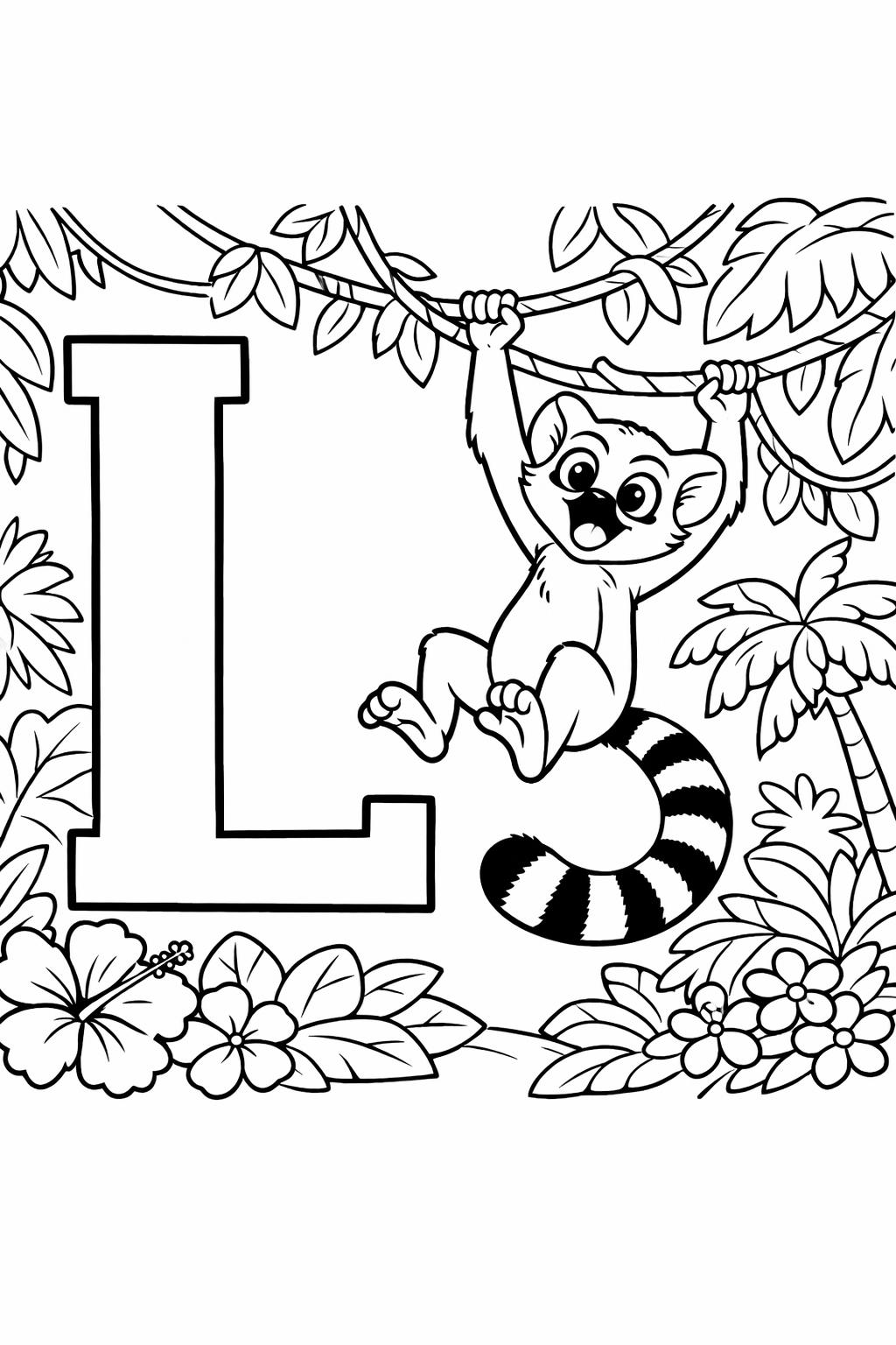 L is for lemon coloring page | fruit alphabet illustration | educational printable