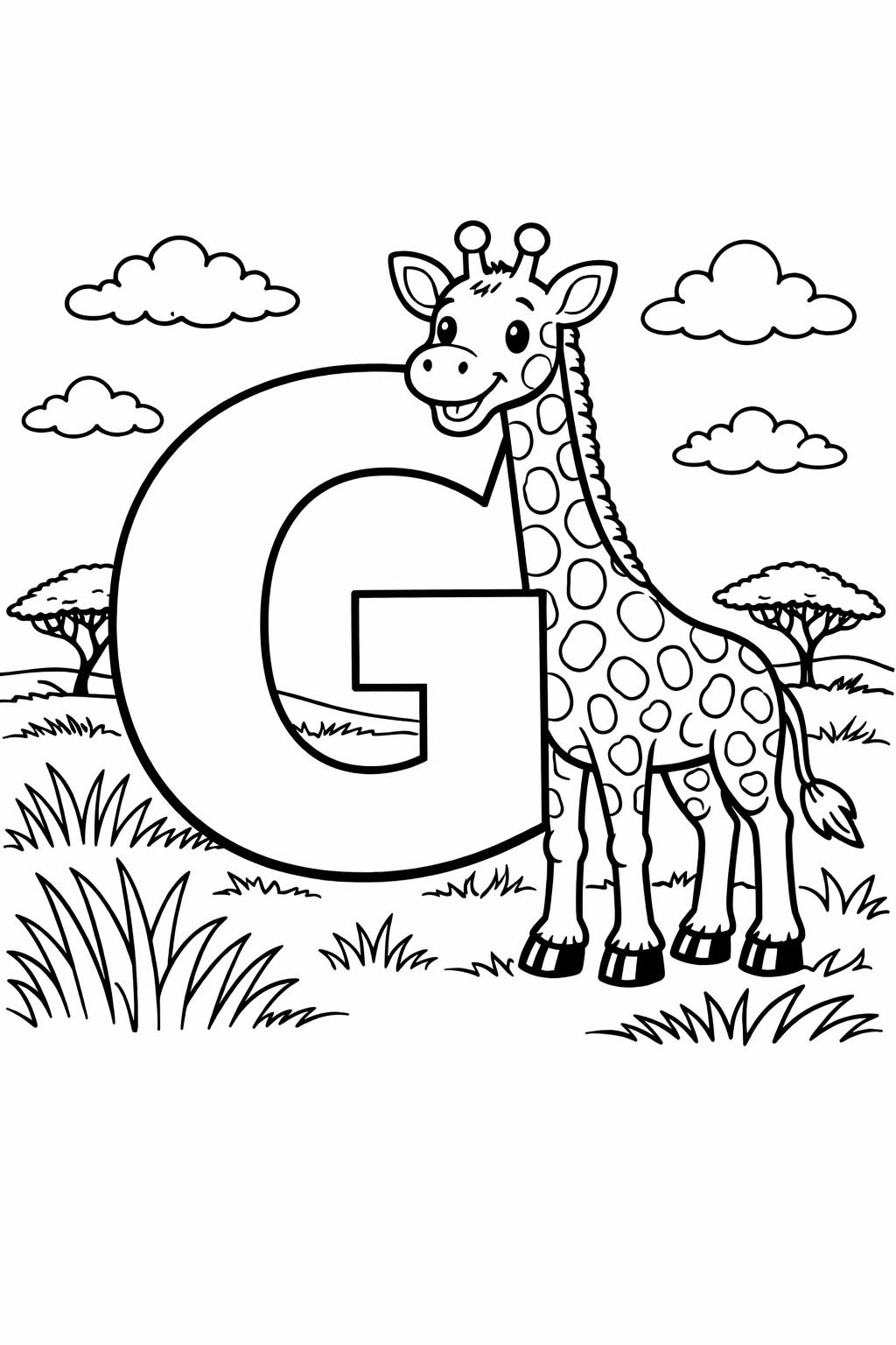 G is for ghost coloring page | friendly Halloween alphabet | playful coloring page