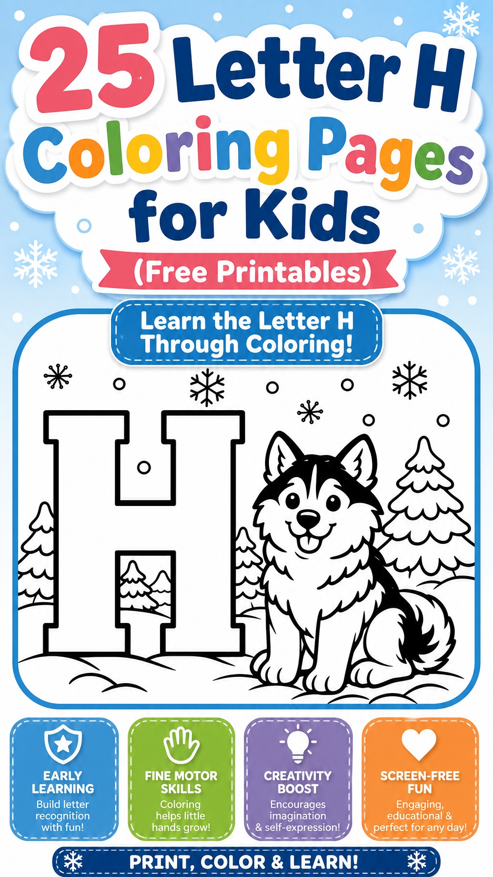 letter H coloring page | alphabet learning worksheet | printable kids activity