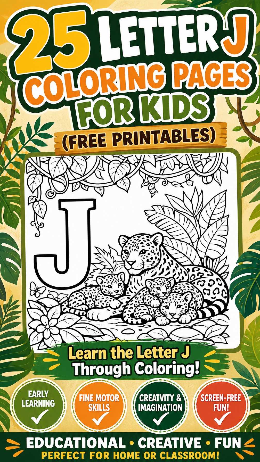 letter J coloring page | alphabet learning worksheet | printable kids activity